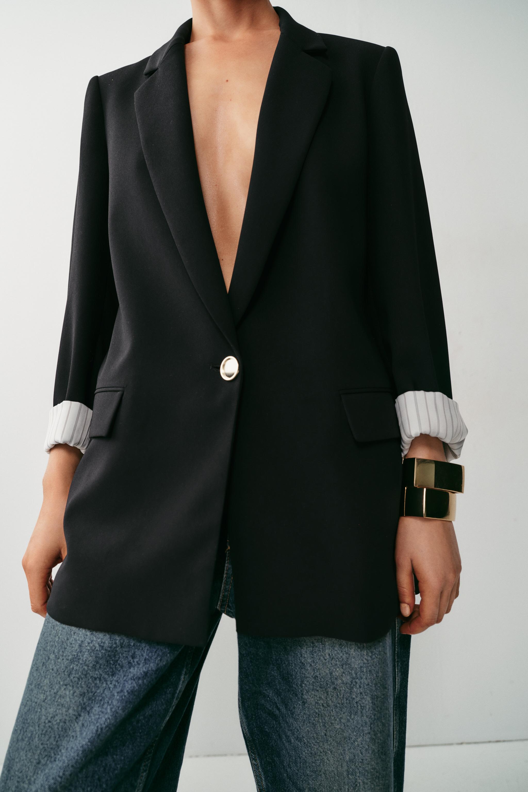ROLL-UP SLEEVE PRINTED CUFF BLAZER